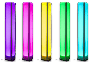 Frosted illuminated glow columns lit from within as event decor and dance floor enhancement at a Boston-area event