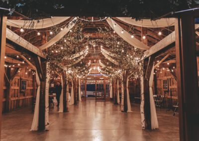 barn wedding bistro lights