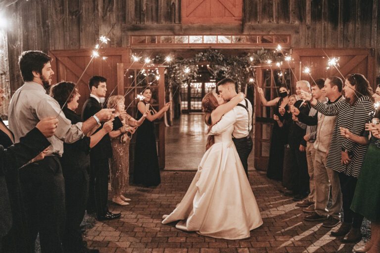 barn wedding sparkler sendoff