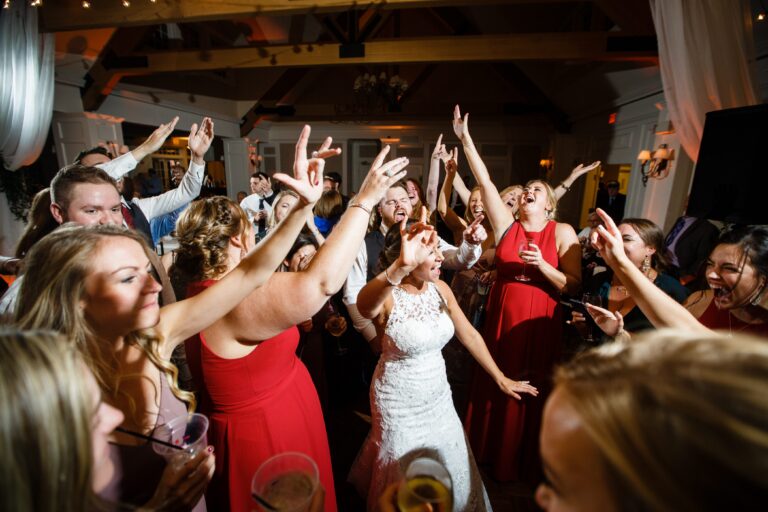 crowd dancing at Pavilion at Pinehills wedding
