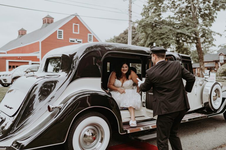 Antique car wedding limo