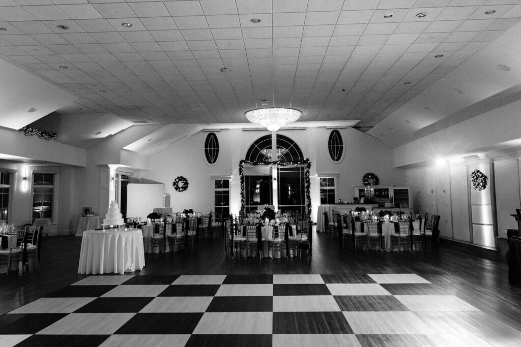 black and white checkerboard dance floor at Granite Links Golf Club