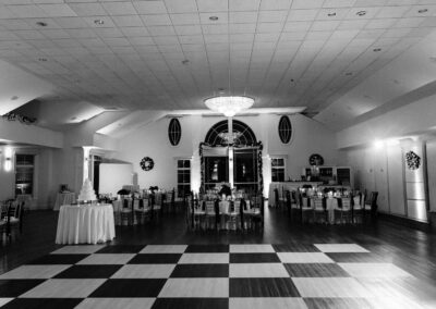 black and white checkerboard dance floor at Granite Links Golf Club
