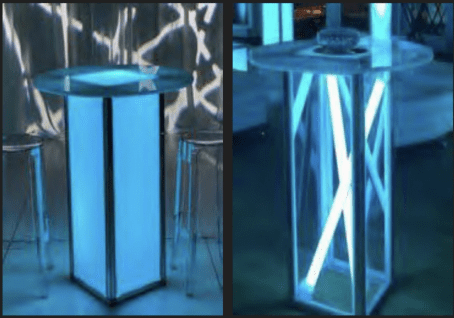 Illuminated LED cocktail tables arranged for a corporate cocktail hour event in Boston