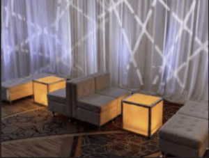 Modern event lounge seating rental for corporate gala in New England