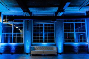 Boston fundraising event with elegant blue and teal uplight wash