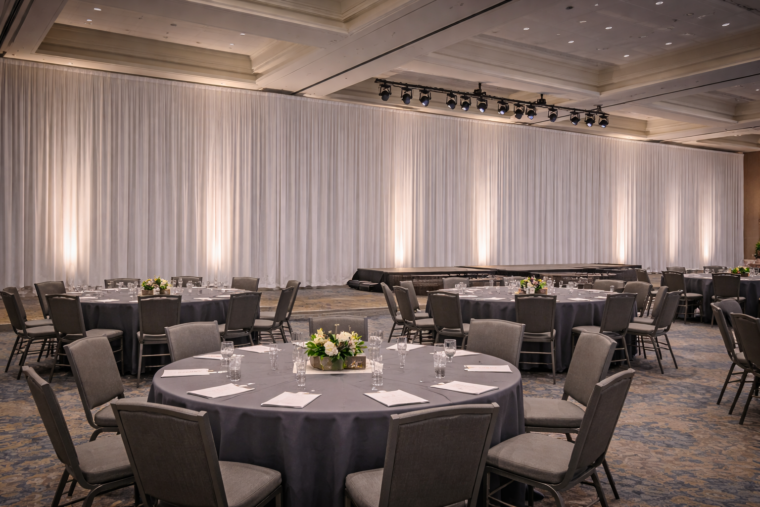 stage backdrop pipe and drape installation Boston