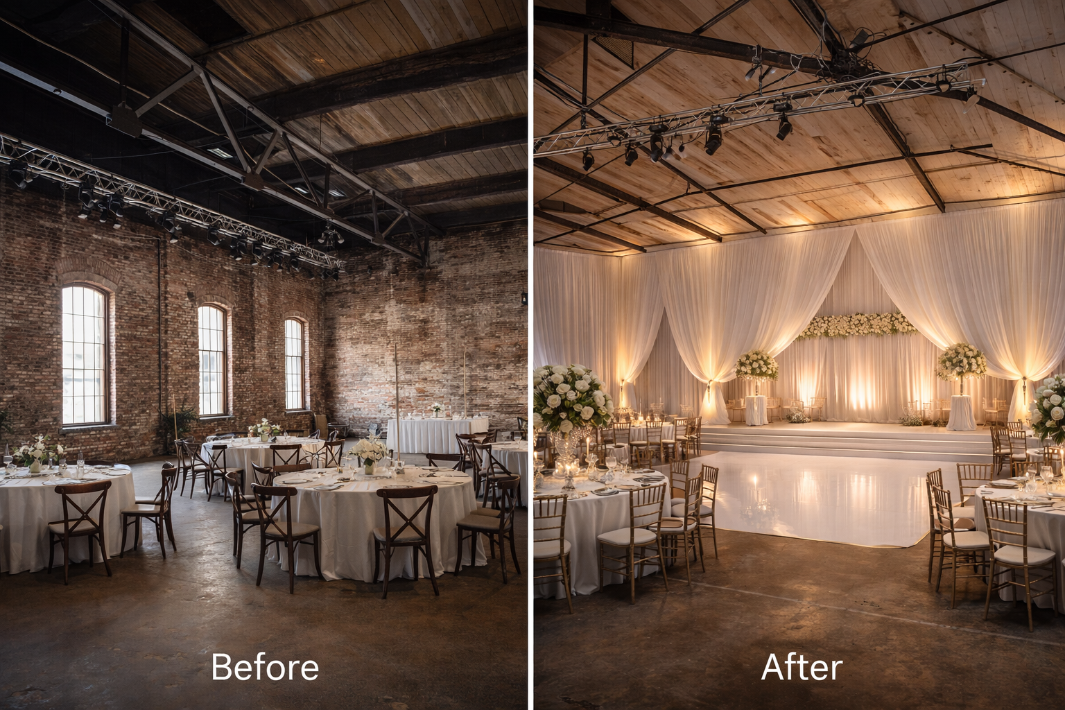 pipe and drape rental Boston luxury wedding ballroom