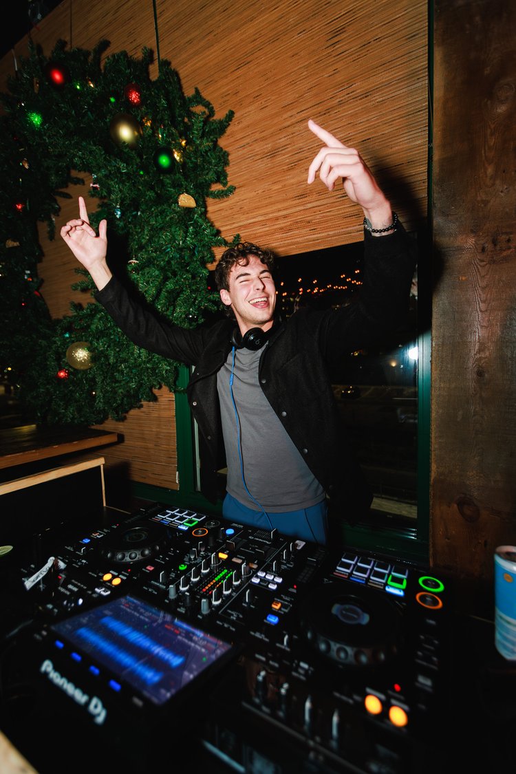 DJ Ty Foley performing at a corporate holiday party, Black Diamond Event Production Boston