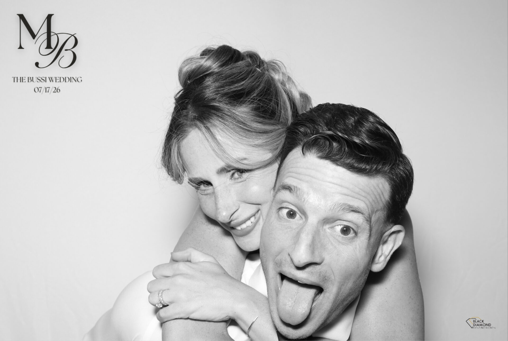 Late-evening GLAM photo booth portrait in black and white at a Boston event by Black Diamond