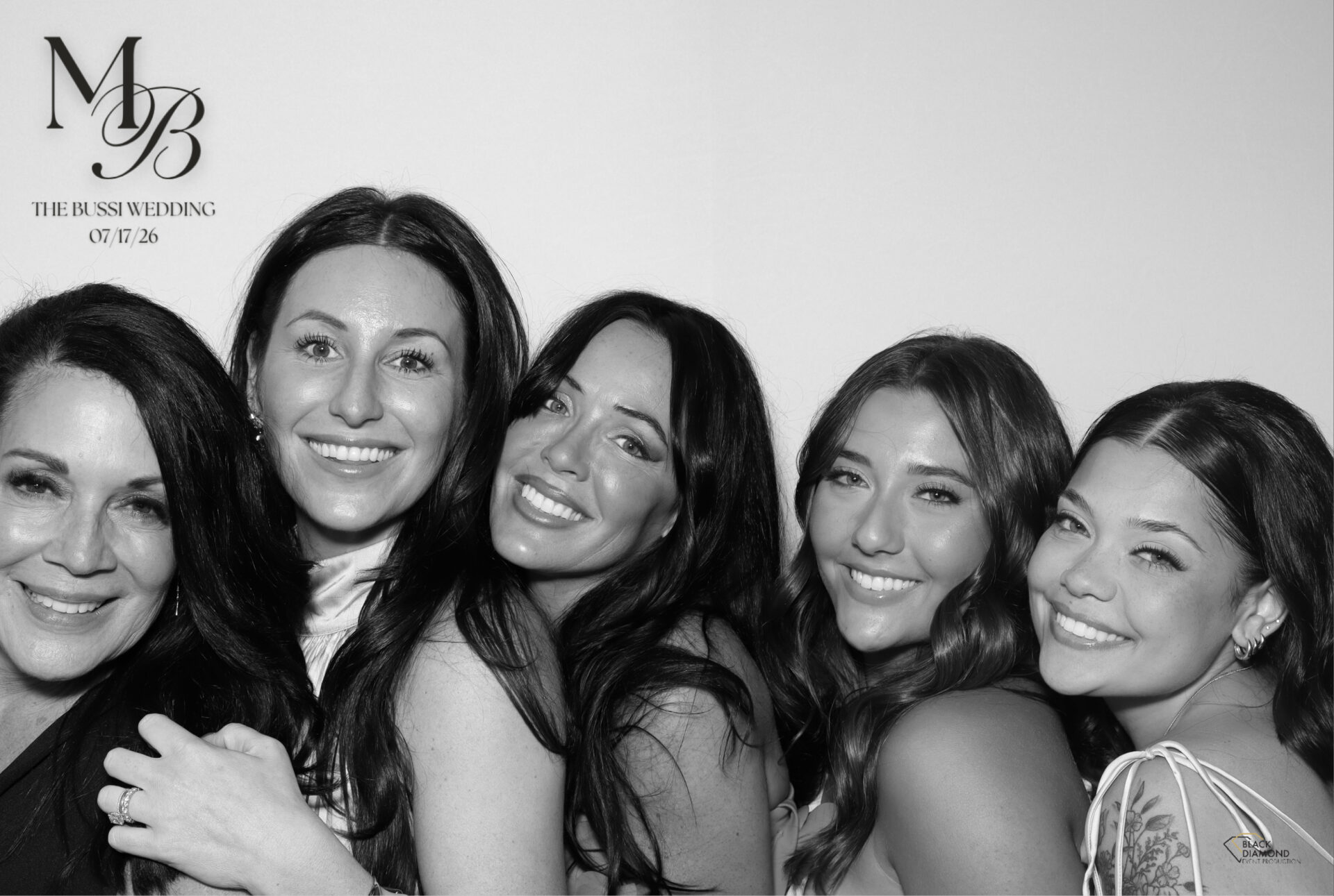 Black and white GLAM photo booth portrait from a Boston event by Black Diamond Event Production